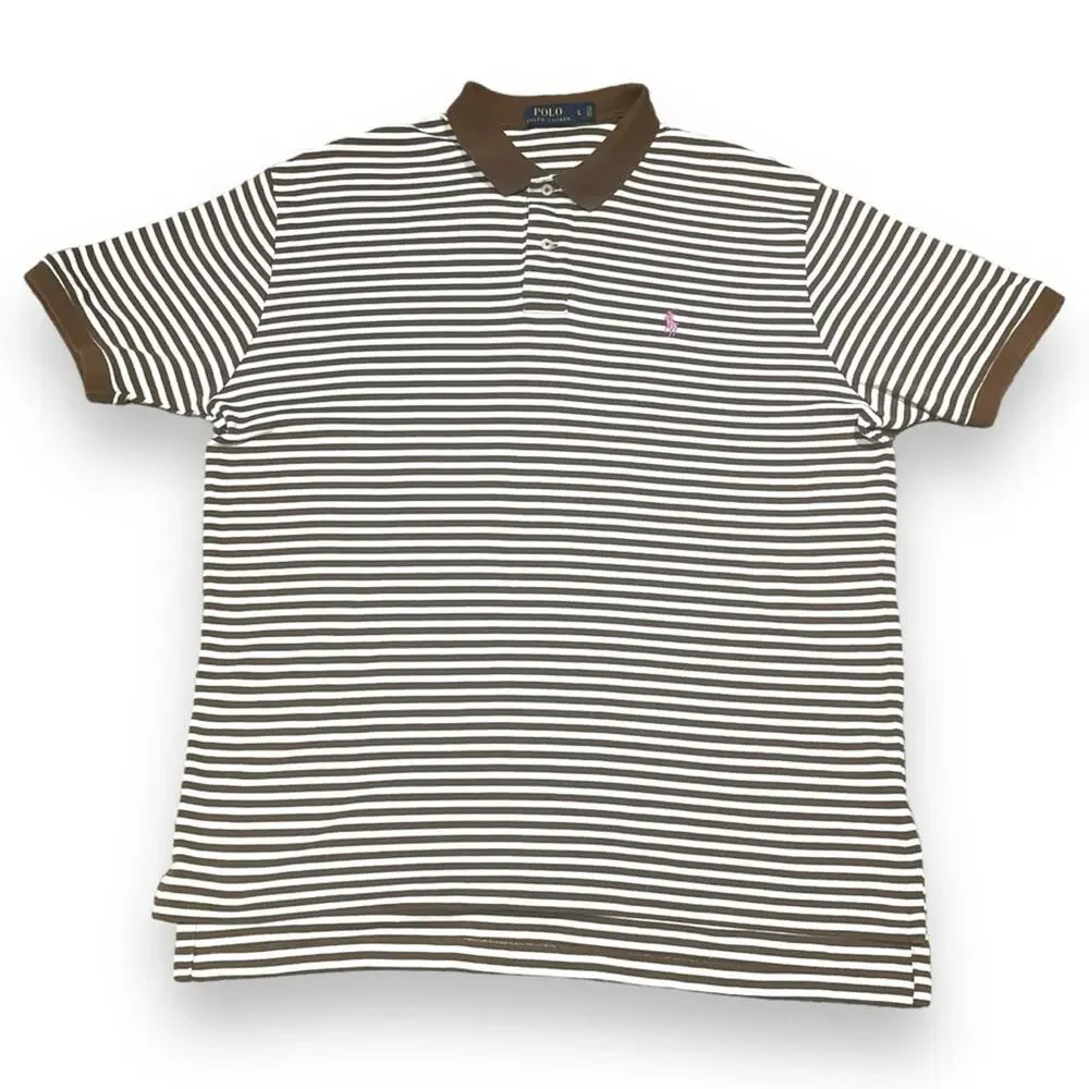 POLO Ralph Lauren Soft Cotton Brown White Stripes Purple Pony Large